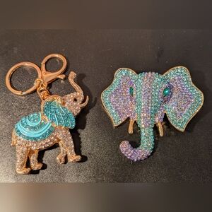 Elegant Elephant Brooch with Blue and Purple Crystals